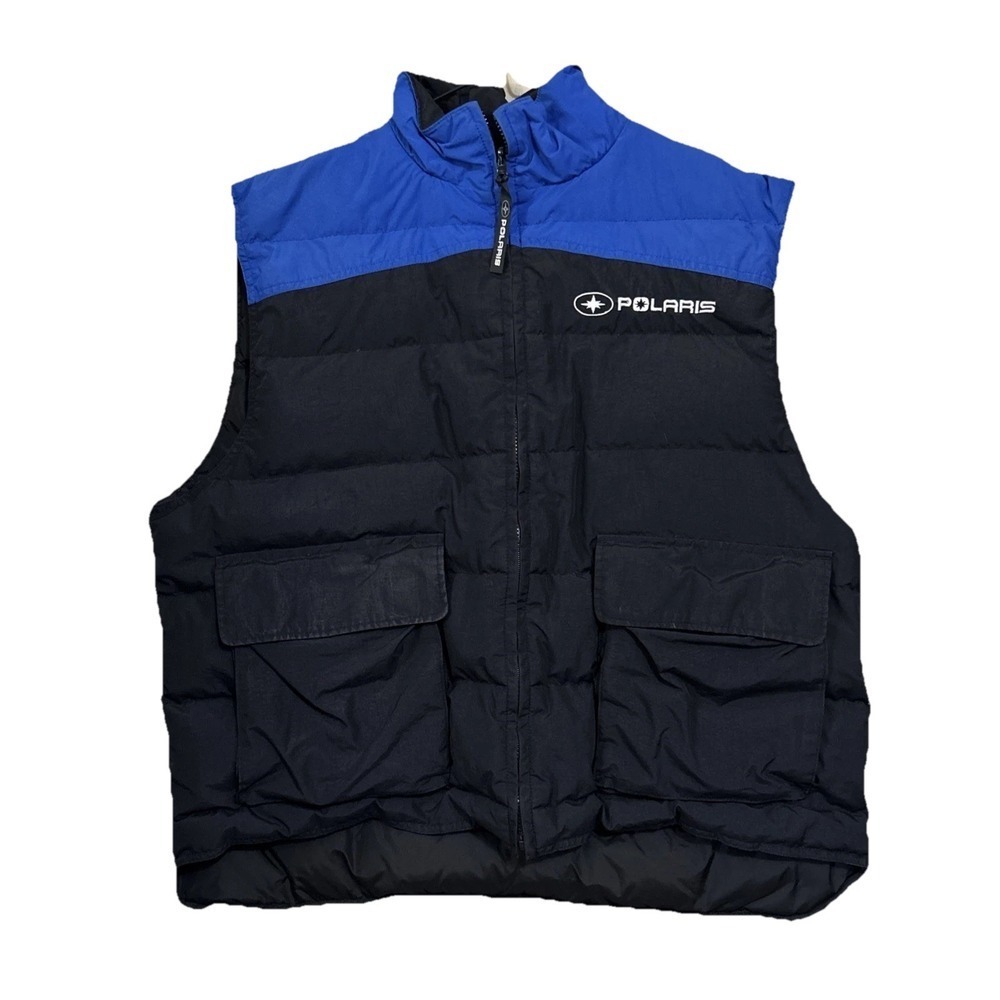 VTG PURE Polaris Puffy Vest Black Blue Duck Down Feathers Mens Size XL RARE - Picture 1 of 16